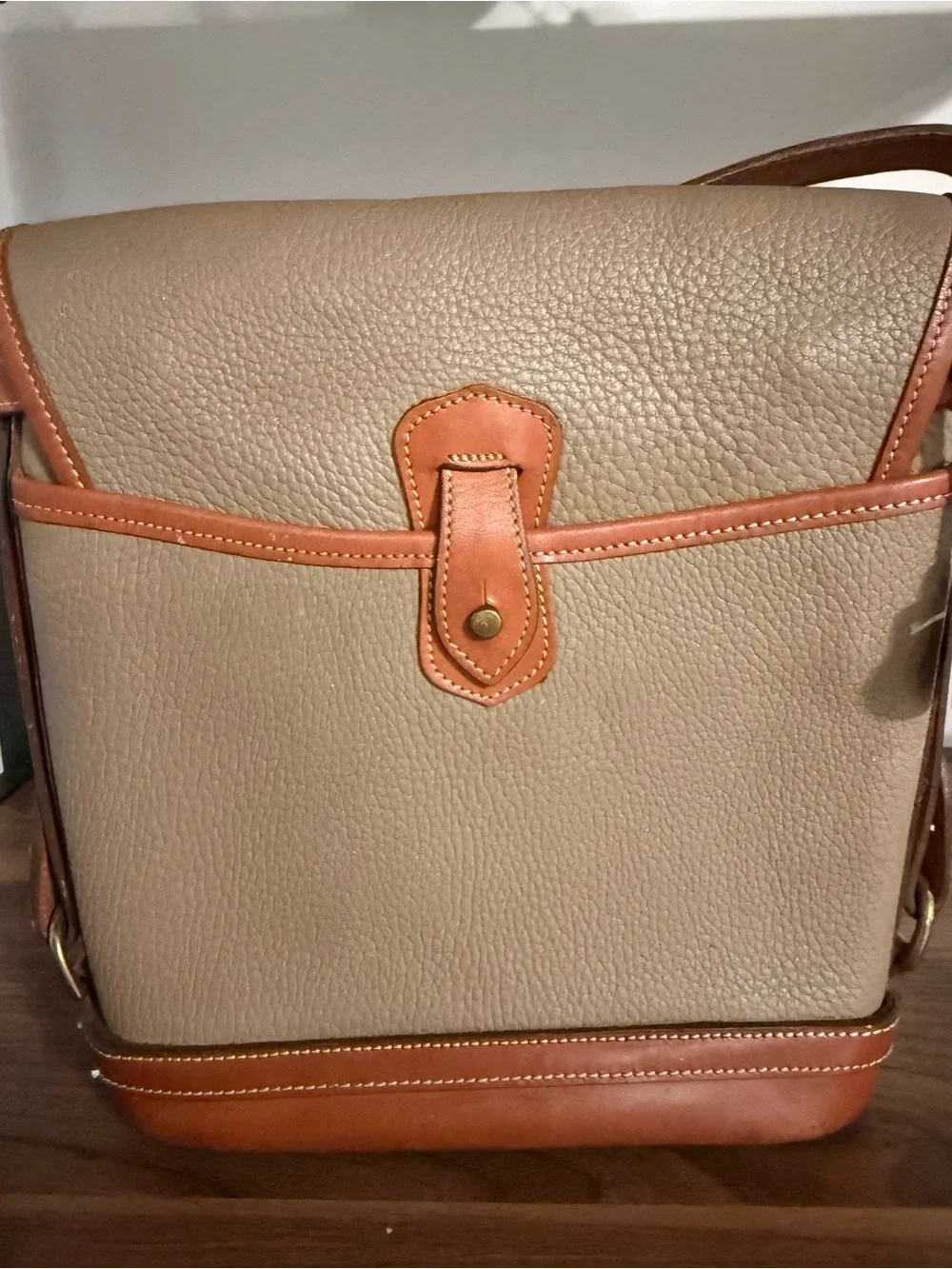 Dooney & Bourke Taupe and Tan Pebbled Leather Crossbody Bag *flawed*